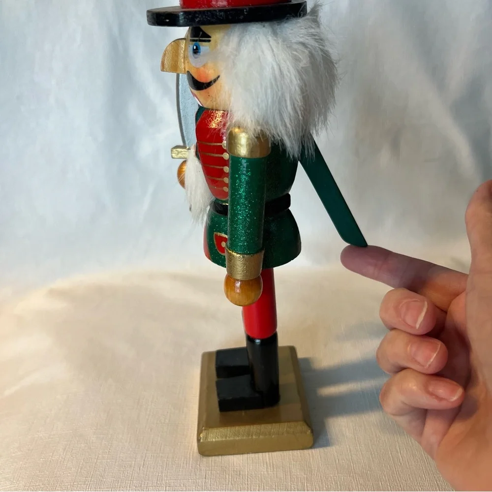 Christmas Wooden Nutcracker Red & Green Coat 10.5 in